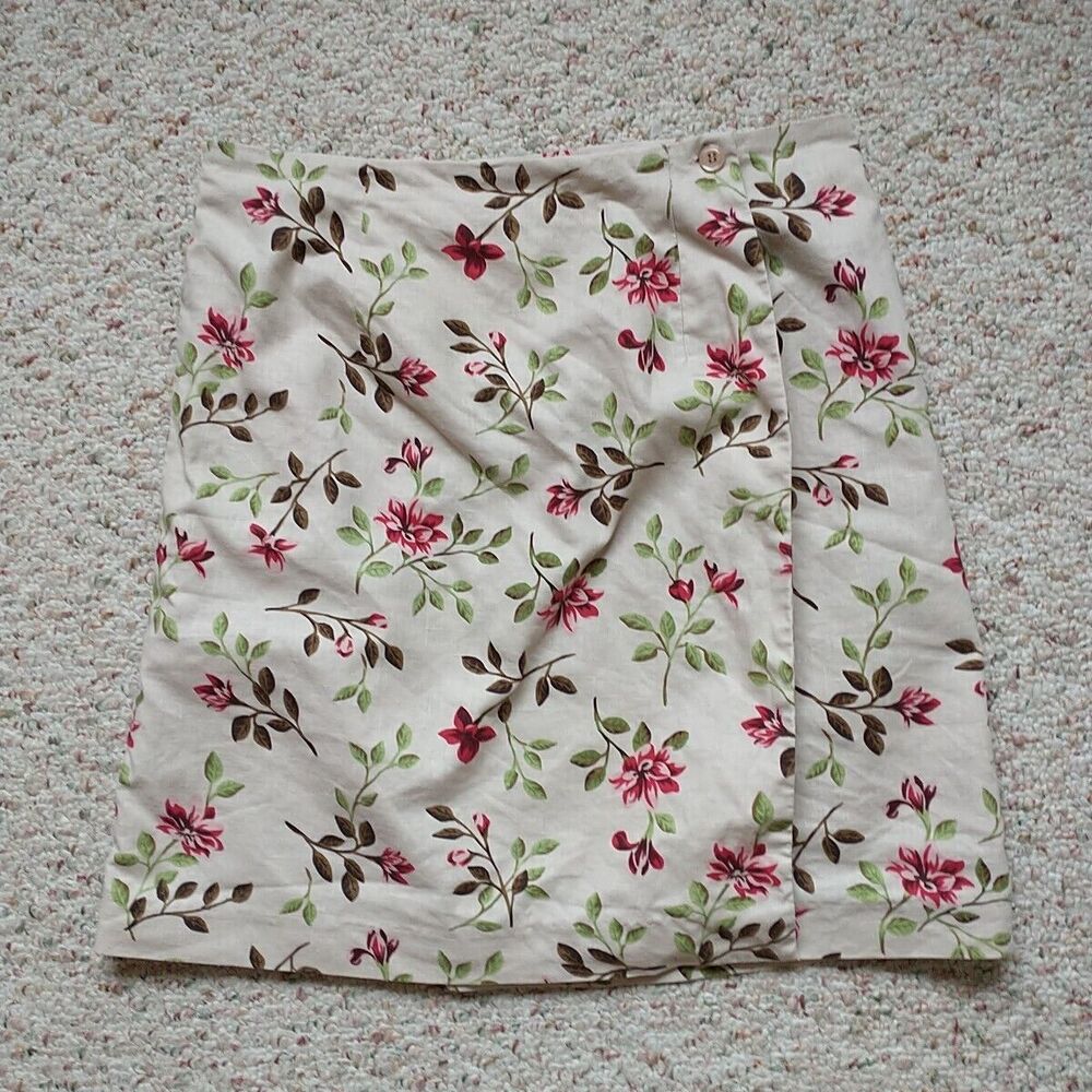 Bridgewater Classics Wrap Skirt 12P Petite Multicolor Floral Linen Blend Lined